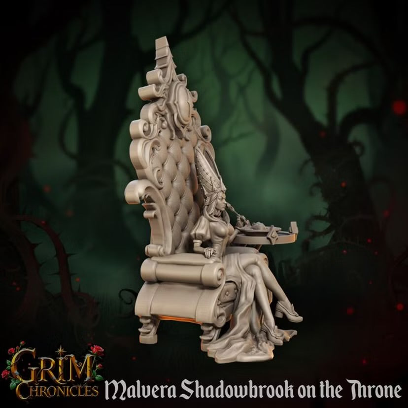 Malvera Shadowbrook on Throne - Great Grimoire - Grim Chronicles | 3D Printed miniature | Tabletop Games