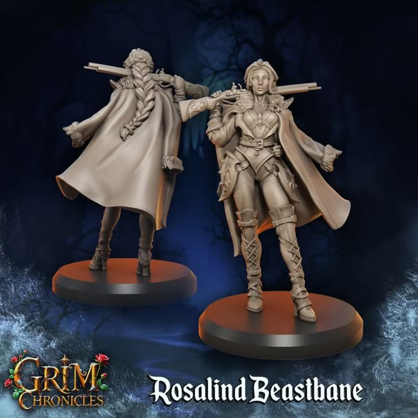 The Huntress Rosalind Beastbane - Great Grimoire - Grim Chronicles | 3D Printed miniature | Tabletop Games