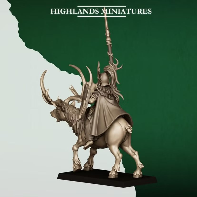 Mounted Feral Elf Lord on Feral Stag - Highlands Miniatures - Feral Elves | Tabletop Games