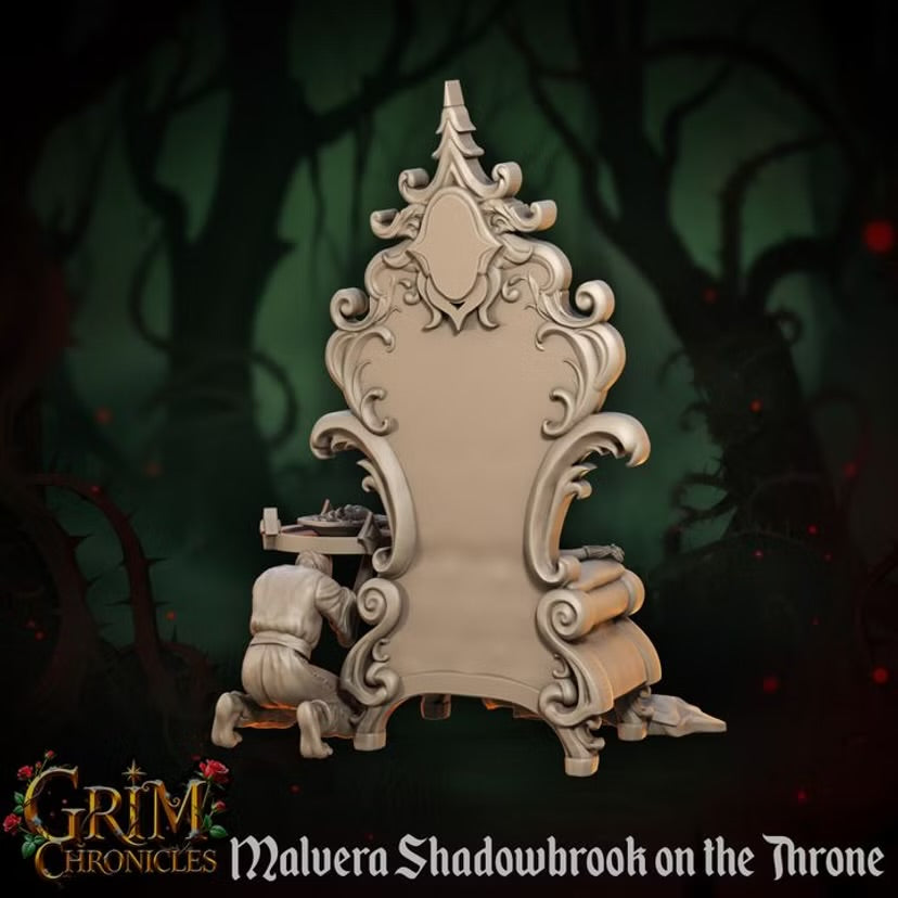 Malvera Shadowbrook on Throne - Great Grimoire - Grim Chronicles | 3D Printed miniature | Tabletop Games