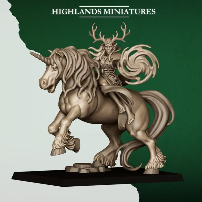 Mounted Feral Elf Druid on Unicorn - Highlands Miniatures - Feral Elves | Tabletop Games