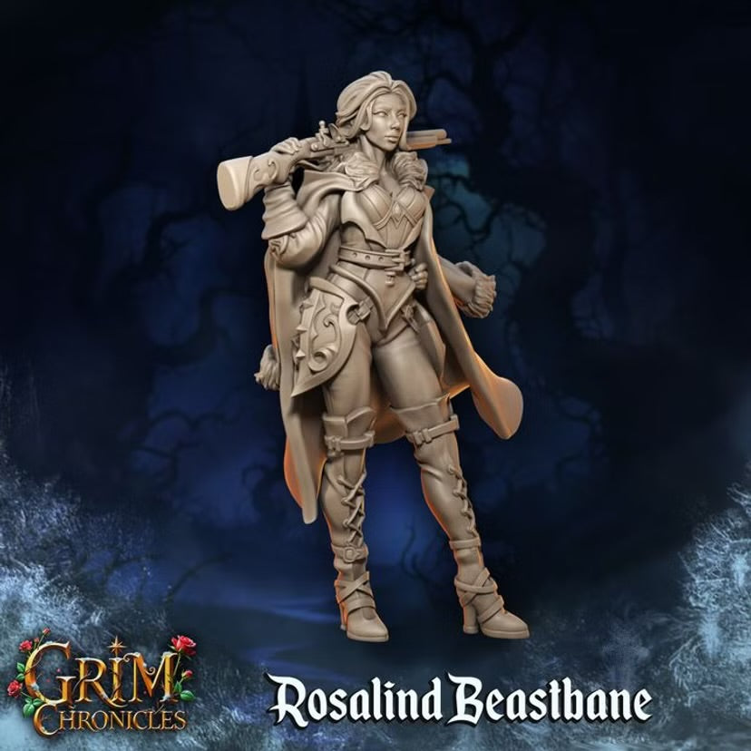 The Huntress Rosalind Beastbane - Great Grimoire - Grim Chronicles | 3D Printed miniature | Tabletop Games