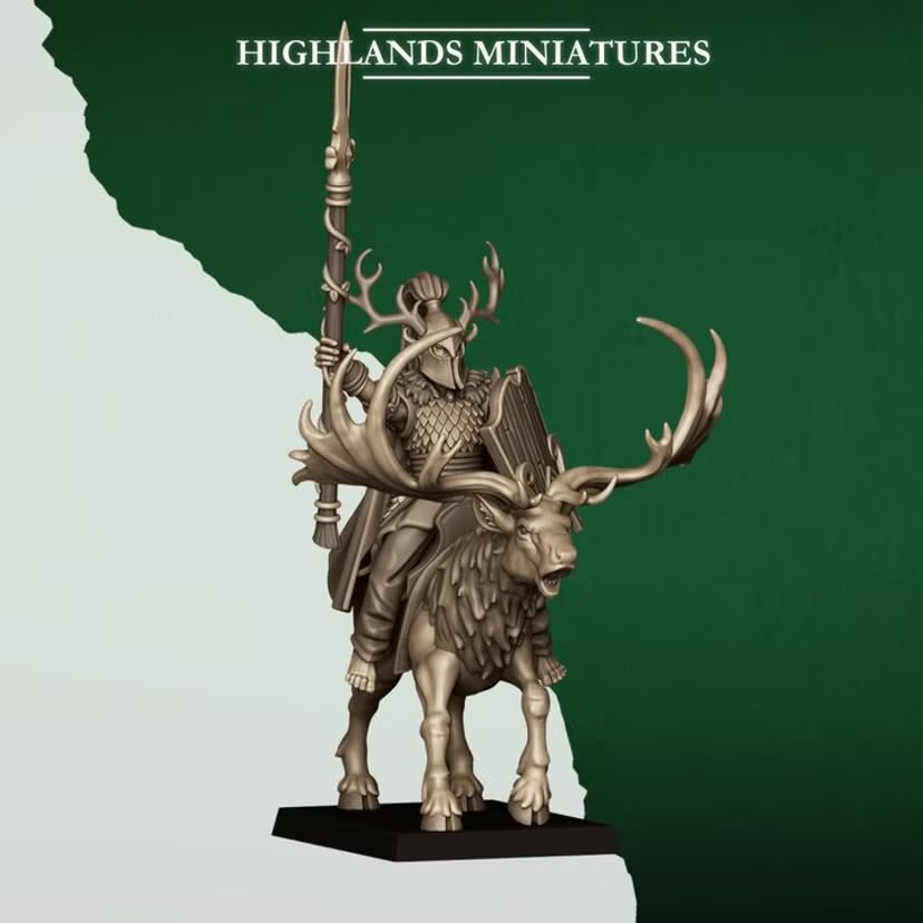 Mounted Feral Elf Lord on Feral Stag - Highlands Miniatures - Feral Elves | Tabletop Games