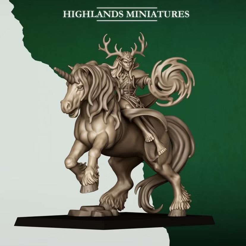 Mounted Feral Elf Druid on Unicorn - Highlands Miniatures - Feral Elves | Tabletop Games
