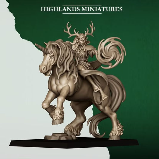 Mounted Feral Elf Druid on Unicorn - Highlands Miniatures - Feral Elves | Tabletop Games