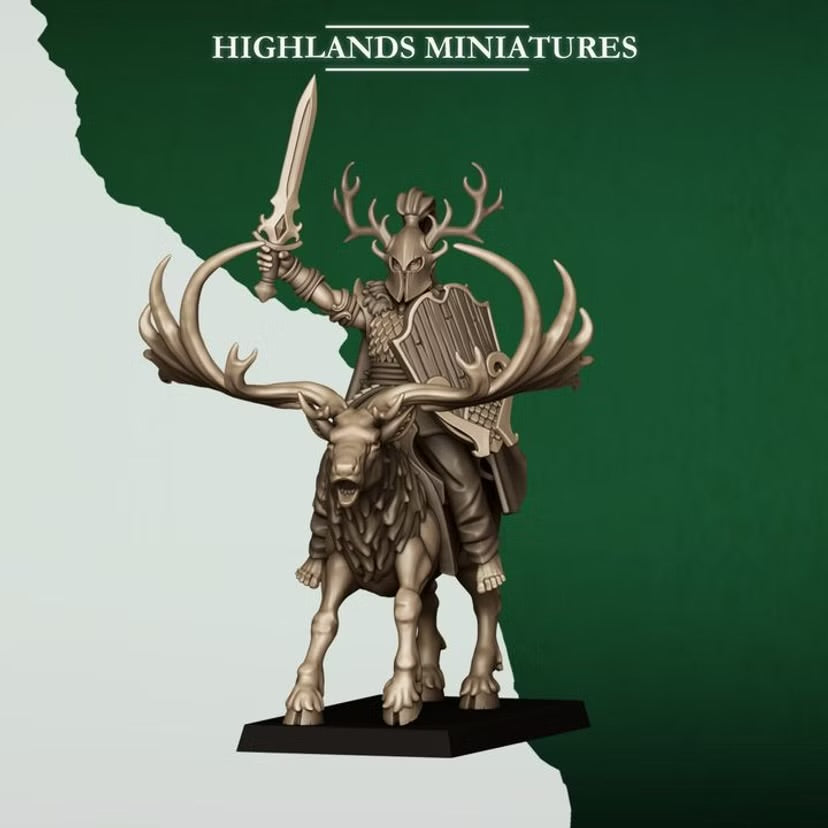 Mounted Feral Elf Lord on Feral Stag - Highlands Miniatures - Feral Elves | Tabletop Games