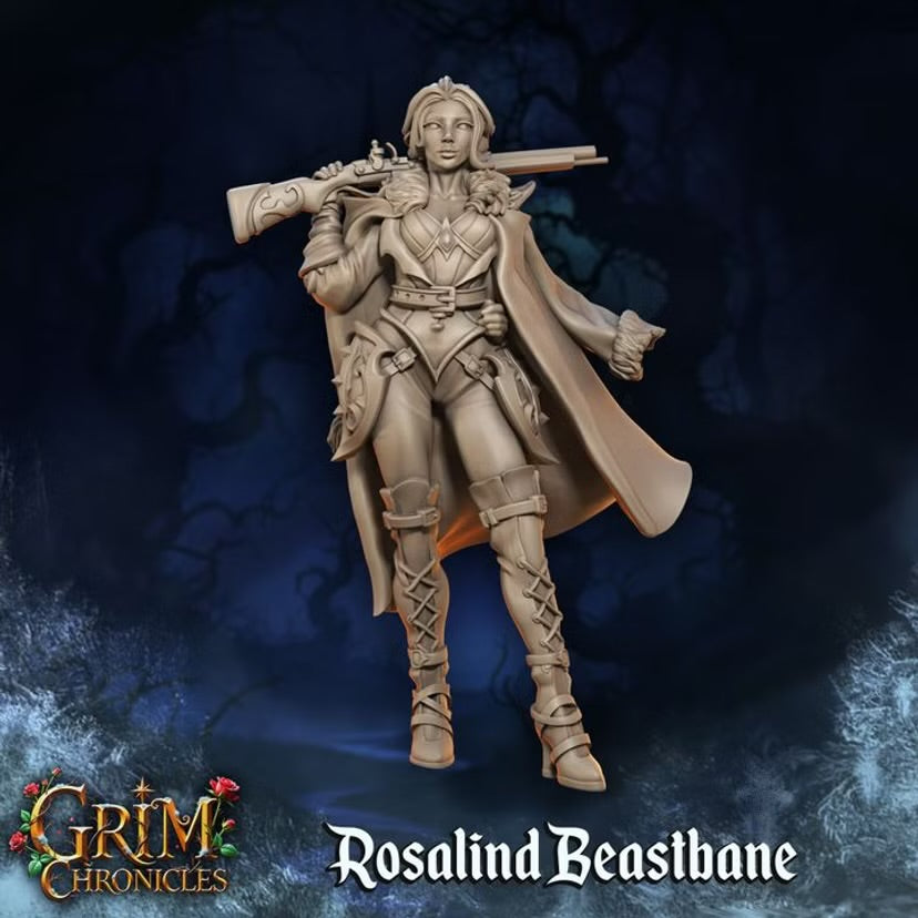 The Huntress Rosalind Beastbane - Great Grimoire - Grim Chronicles | 3D Printed miniature | Tabletop Games