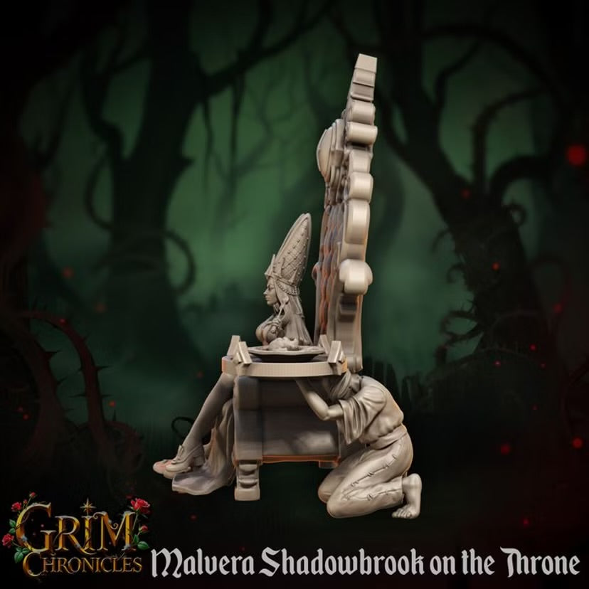 Malvera Shadowbrook on Throne - Great Grimoire - Grim Chronicles | 3D Printed miniature | Tabletop Games