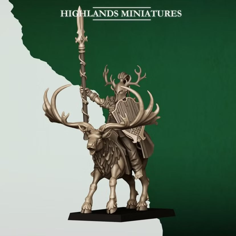 Mounted Feral Elf Lord on Feral Stag - Highlands Miniatures - Feral Elves | Tabletop Games