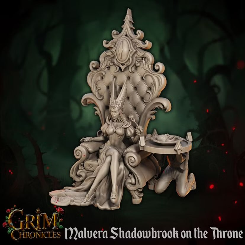 Malvera Shadowbrook on Throne - Great Grimoire - Grim Chronicles | 3D Printed miniature | Tabletop Games